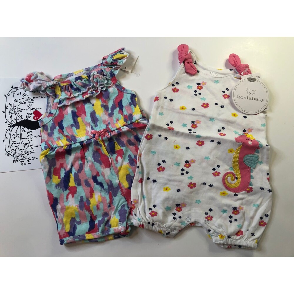New Baby Girl Outfit Summer Rompers Size Newborn Koala Baby (Macy's) Lot 2pc